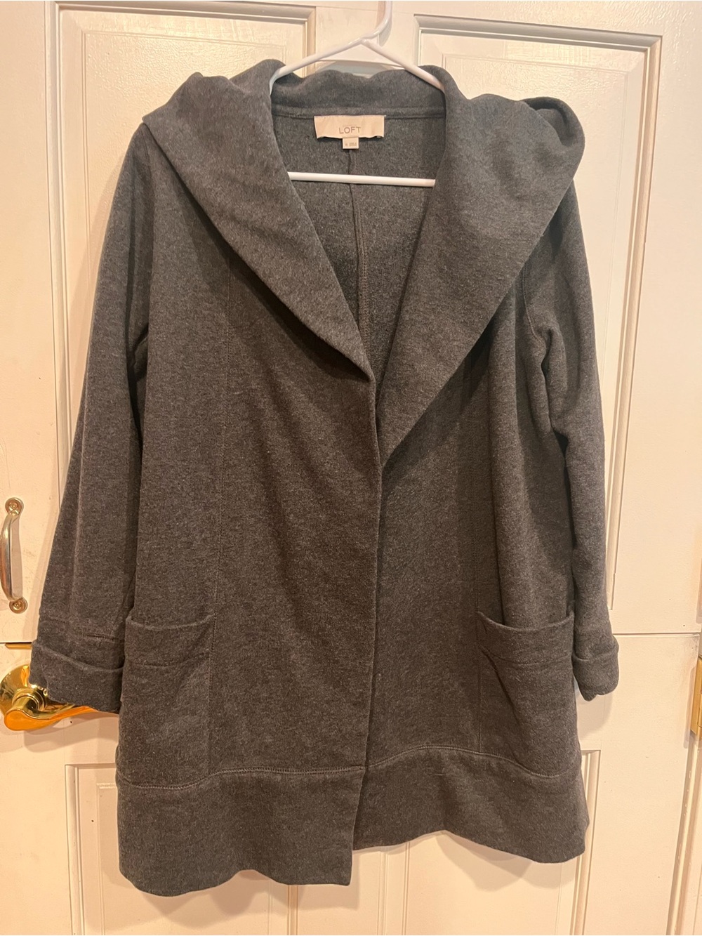 LOFT Charcoal Gray Hooded Open-Front Cardigan